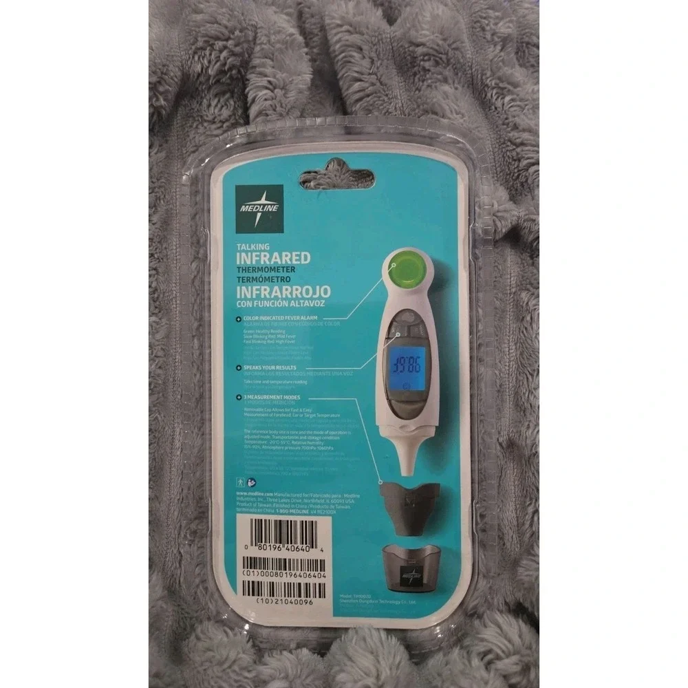 MEDLINE Talking Infrared Thermometer Speaks Results Color Coded Fever Alarm NIP!